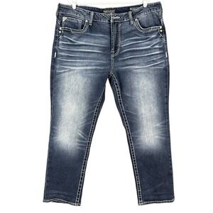 MISSING BUTTON! SALVAGE Men's MAYHEM Straight Regular Fit Blue Denim Jeans 40x30